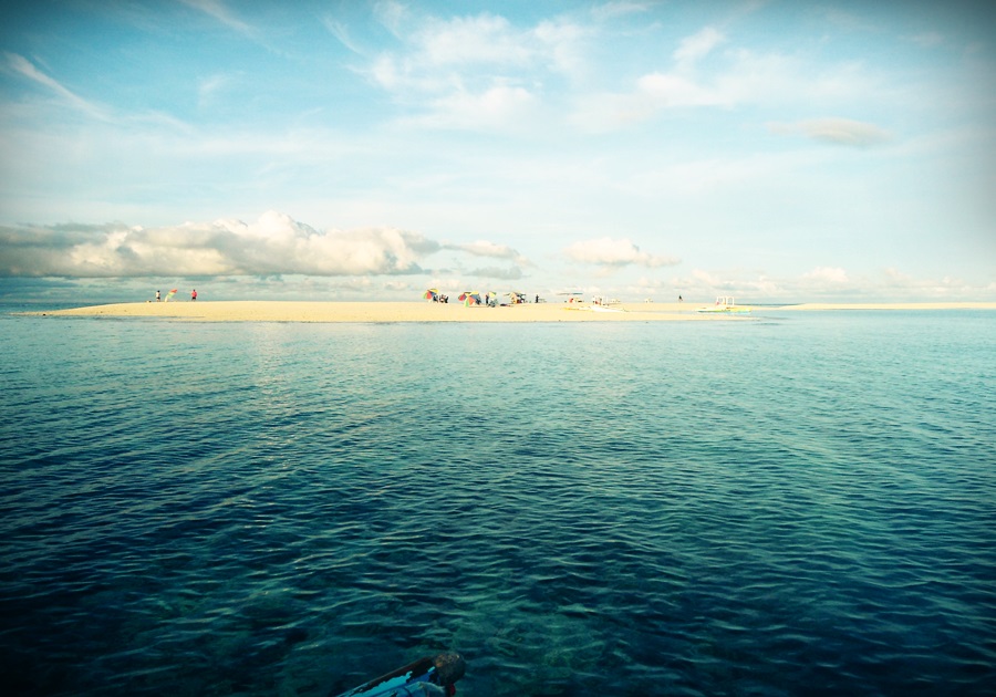 View of the white island from afar.